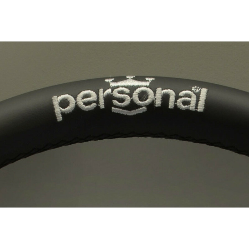 Volant Personal Pole Position (350 mm) Cuir Noir & Cuir Noir Retourné, Branches Noires, Logo Argent