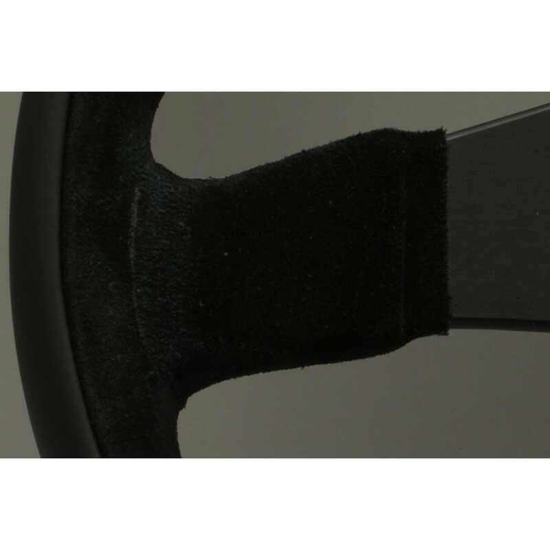 Volant Personal Pole Position (350 mm) Cuir Noir & Cuir Noir Retourné, Branches Noires, Logo Argent