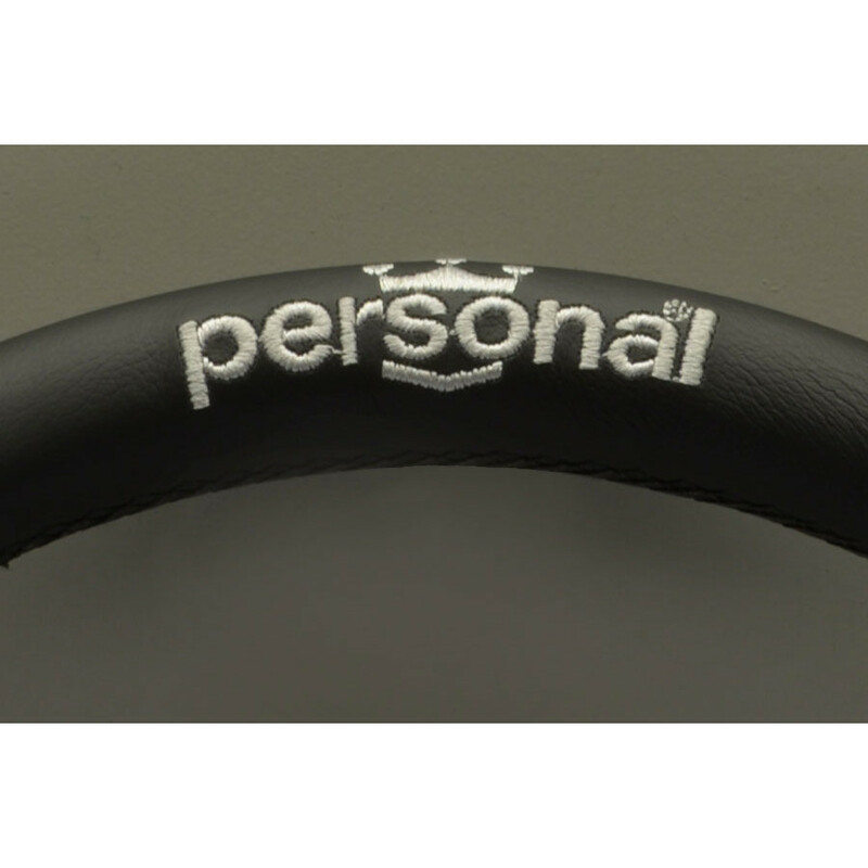 Volant Personal Pole Position (330 mm) Cuir Noir & Cuir Noir Retourné, Branches Noires, Logo Argent