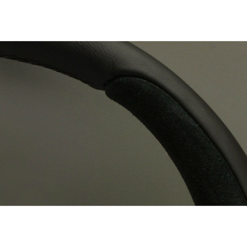 Volant Personal Pole Position (330 mm) Cuir Noir & Cuir Noir Retourné, Branches Noires, Logo Argent