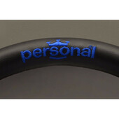 Volant Personal Pole Position (330 mm) Cuir Noir & Cuir Bleu Retourné, Branches Noires, Logo Bleu