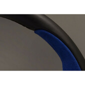 Volant Personal Pole Position (330 mm) Cuir Noir & Cuir Bleu Retourné, Branches Noires, Logo Bleu