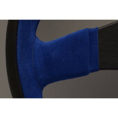 Volant Personal Pole Position (330 mm) Cuir Noir & Cuir Bleu Retourné, Branches Noires, Logo Bleu