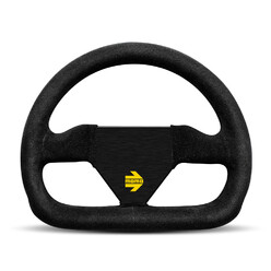 Volant Momo Mod. 12, Cuir Noir Retourné, Branches Noires - 25 cm