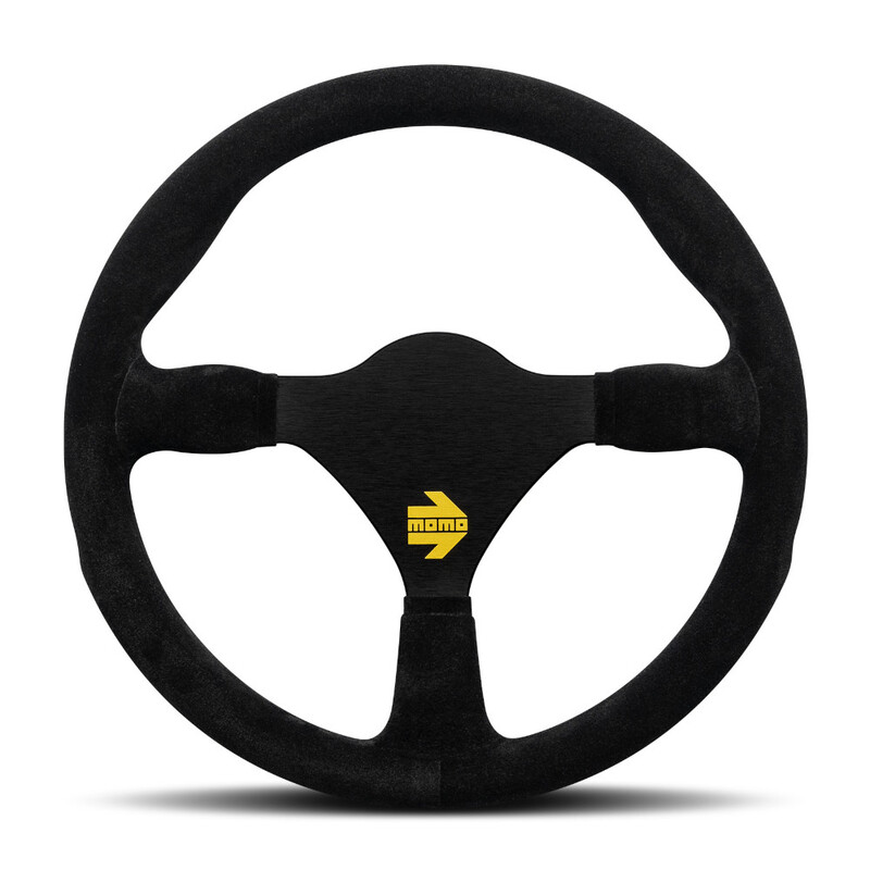 Volant Momo Mod. 26, Cuir Noir Retourné, Branches Noires - 29 cm