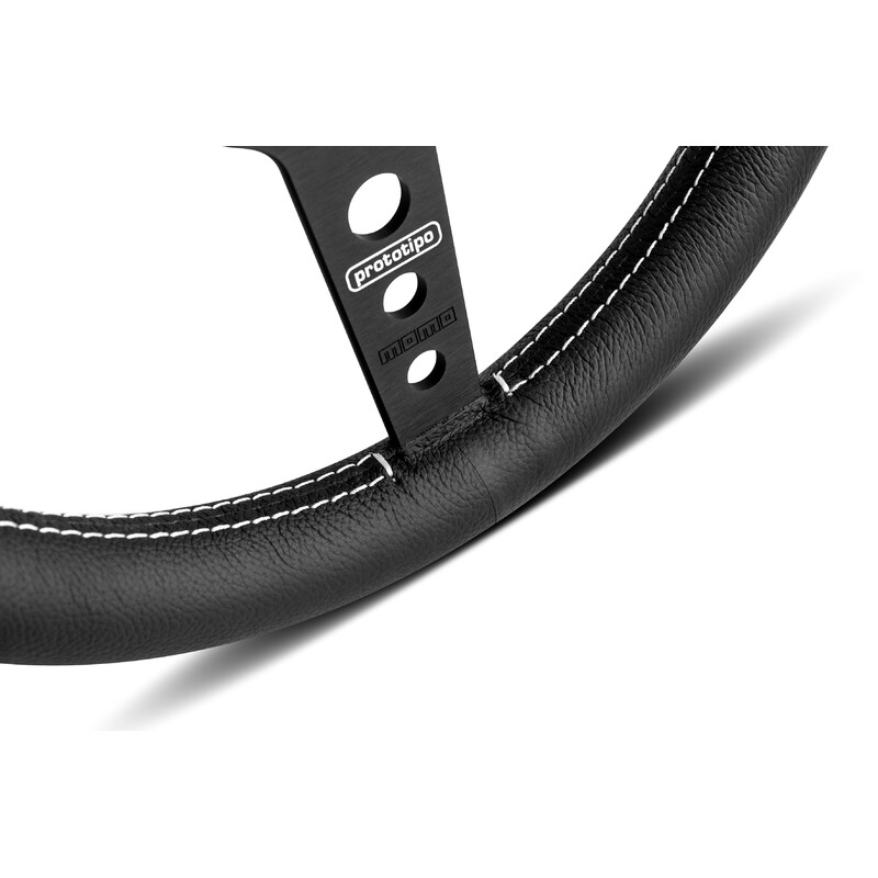 Volant Momo Prototipo 320, Cuir Noir, Branches Noires - 32 cm