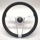 Volant Nardi Novantesimo, Cuir Noir, Branches Blanches, Ø35 cm, Bague Blanche 