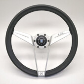 Volant Nardi Novantesimo, Cuir Noir, Branches Blanches, Ø35 cm, Bague Blanche avec Vis Apparentes