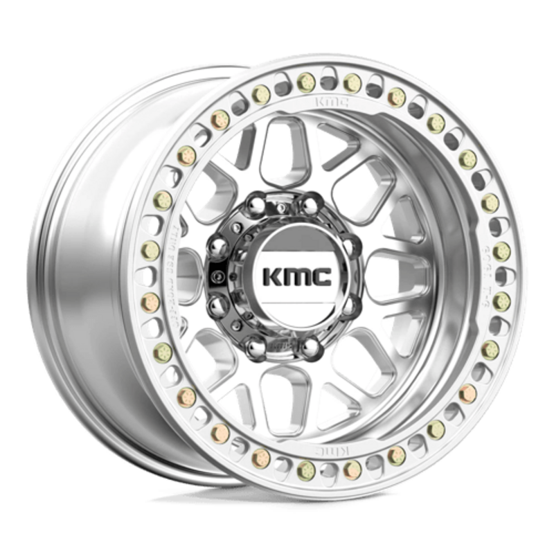 Jante KMC KM235 Grenade Crawl Beadlock 17x9" 8x165.1 ET-38, Gris Argenté Poli