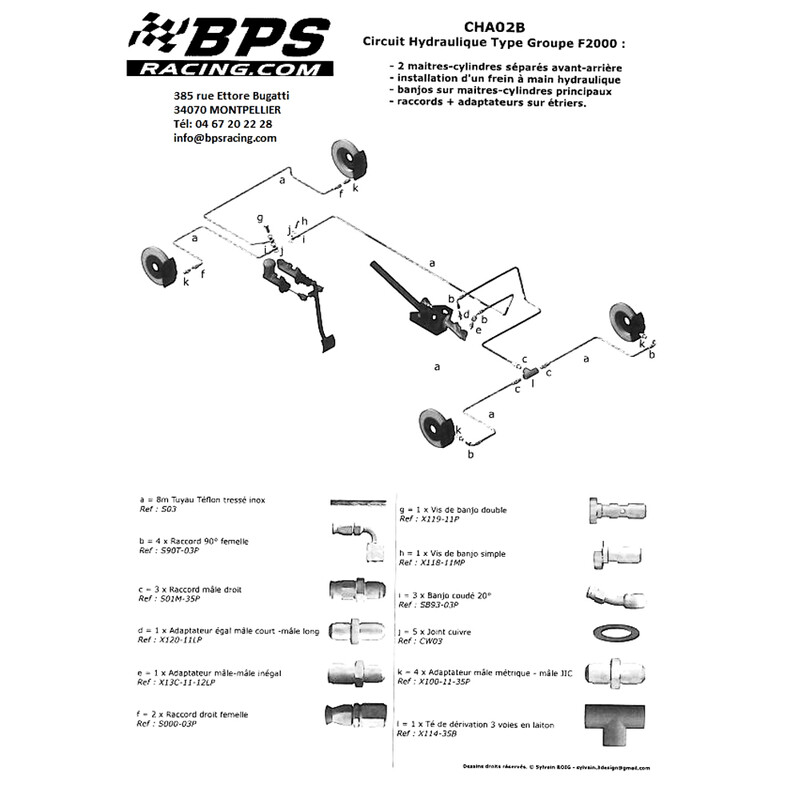 Circuit hydraulique F2000 pour 2 MC, banjos MC, raccords sur étriers