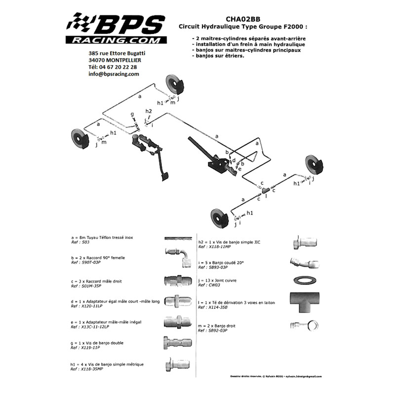 Circuit hydraulique F2000 pour 2 MC, banjos sur MC et étriers