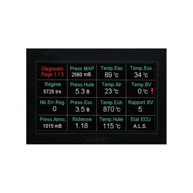 Tableau de bord Dashboard E-Race Can Display