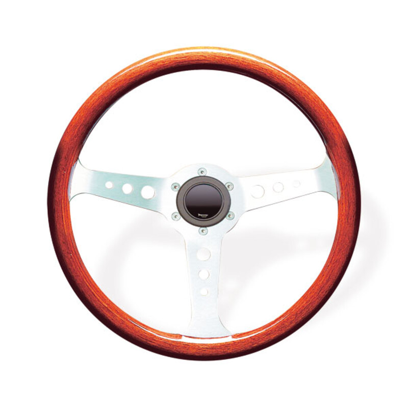 Volant BPS Mille Miglia Acajou bois 3 branches alu plat 43.5mm 350mm