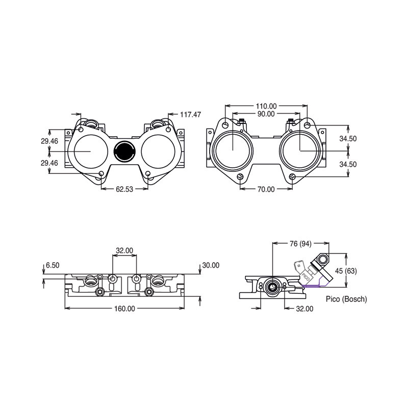 Boitiers papillons TS Weber DCOE Double corps diam 40mm (la paire)