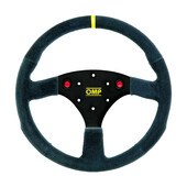 Volant OMP 320 ALU SP Plat, Cuir Noir Retourné, Branches Noires