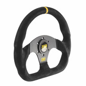Volant OMP Superquadro Plat, Cuir Noir Retourné, Branches Noires