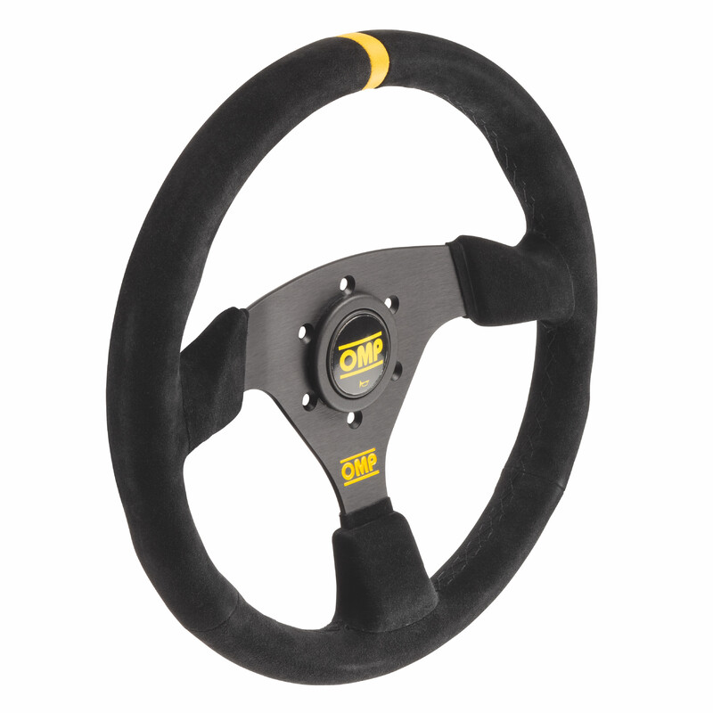 Volant OMP Targa Plat, Cuir Noir Retourné, Branches Noires
