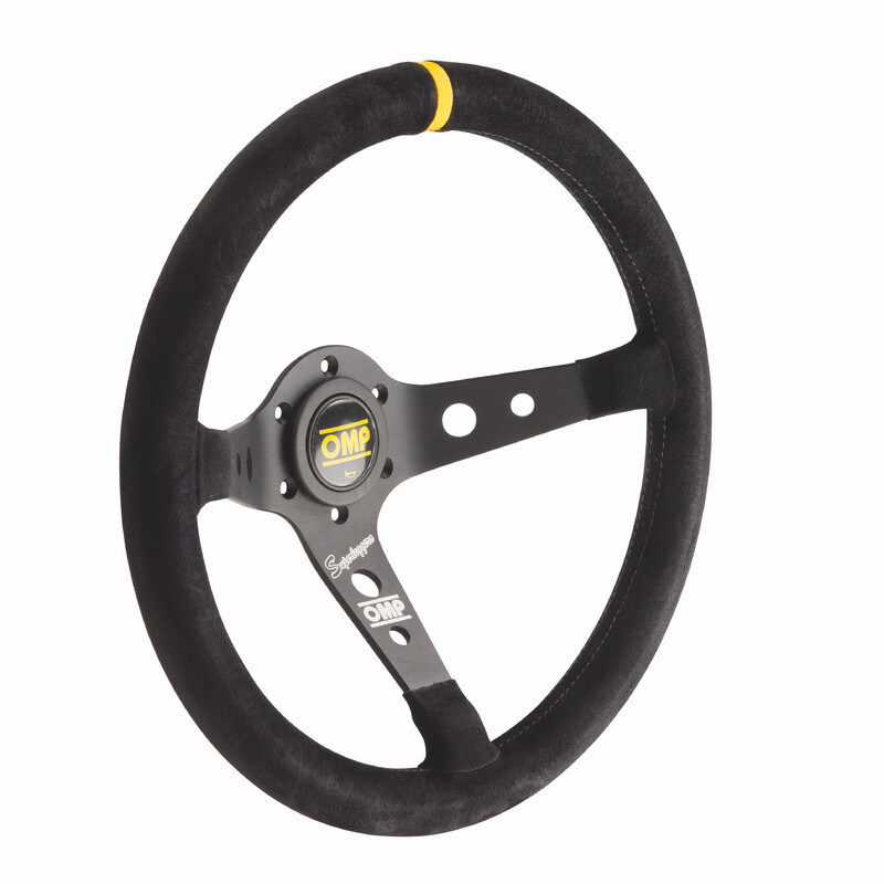Volant OMP Corsica Superleggero Tulipé (95 mm), Cuir Noir Retourné, Branches Noires