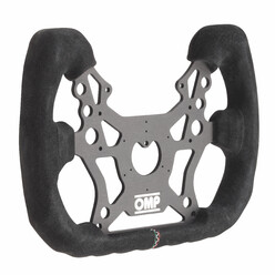 Volant OMP 310 ALU GT Plat, Cuir Noir Retourné, Branches Noires