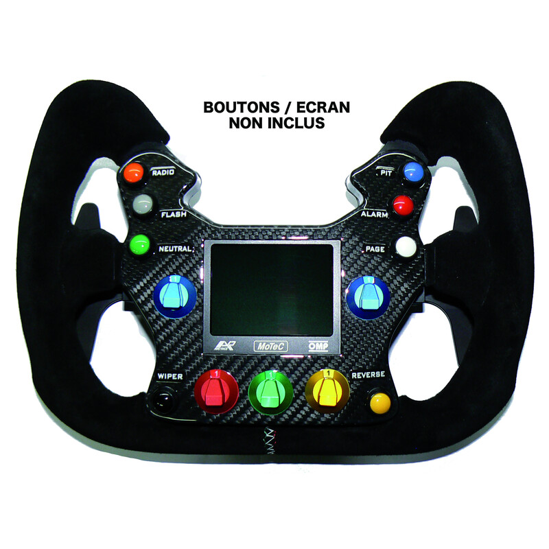Volant OMP 310 ALU GT Plat, Cuir Noir Retourné, Branches Noires