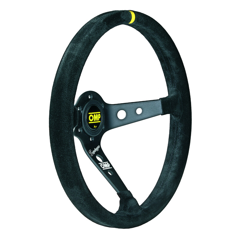 Volant OMP Corsica OV Superleggero Tulipé (95 mm), Cuir Noir Retourné, Branches Noires