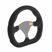 Volant OMP Formula Quadro Plat, Cuir Noir Retourné, Branches Noires