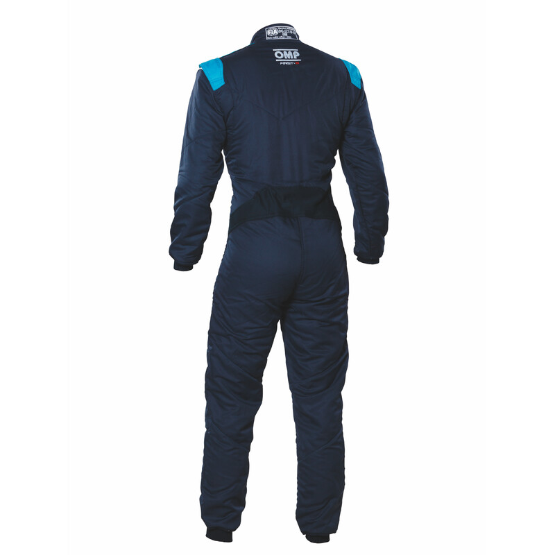 Combinaison OMP First-S Bleue Marine / Cyan (FIA 8856-2018)