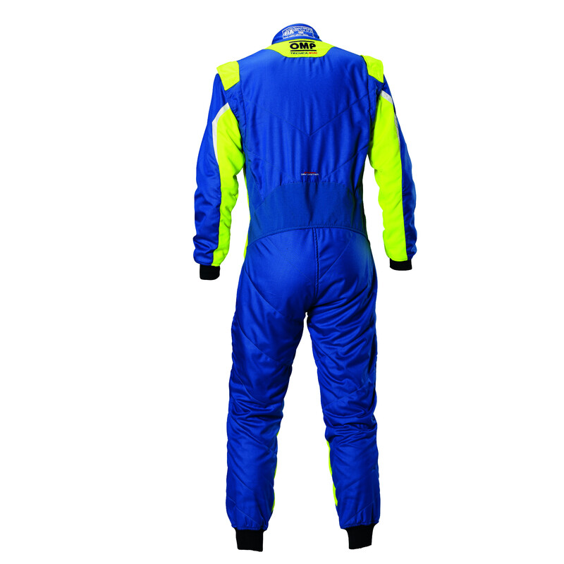 Combinaison OMP Tecnica EVO Bleue Roi / Jaune Fluo (FIA 8856-2018)