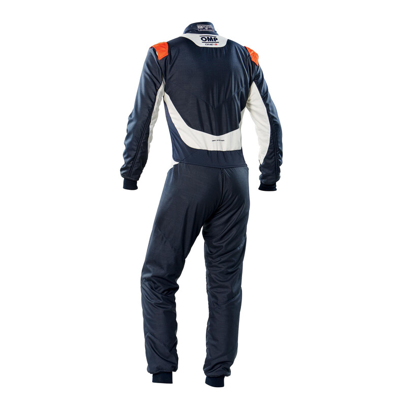 Combinaison OMP ONE-S Bleue Marine / Orange Fluo (FIA 8856-2018)