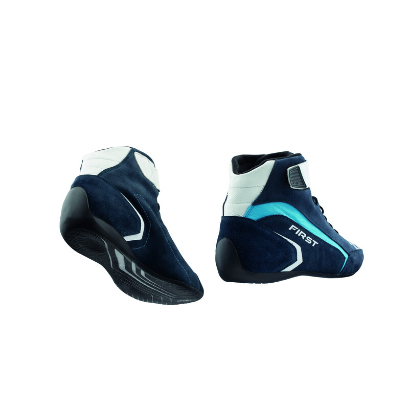 Bottines OMP First - Noires / Blanches / Bleues Cyan (FIA)