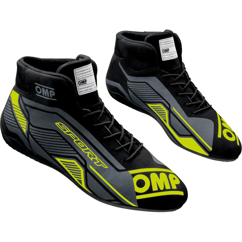 Bottines OMP Sport Noires Jaunes Fluo FIA Livraison Gratuite BPS bpsracing