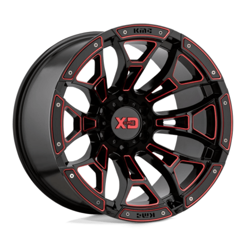 XD XD841 Boneyard 20x10" 5x127 ET-18, Noir Brillant Usiné, Teinte Rouge