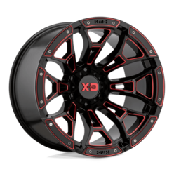 XD XD841 Boneyard 20x10" 8x165.1 ET-18, Noir Brillant Usiné, Teinte Rouge