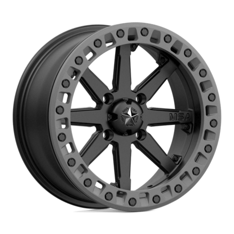 MSA Offroad Wheels M31 Lok2 Beadlock 14x7" 4x110 ET00, Noir Satiné, Anneau Gris Mat