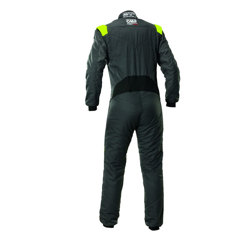 Combinaison OMP First EVO Anthracite / Jaune Fluo (FIA 8856-2018)
