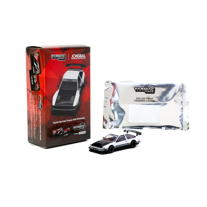 Tarmac Works 1/64 - Toyota Sprinter Trueno AE86 Widebody | Blanc / Noir + Cartes à Collectionner