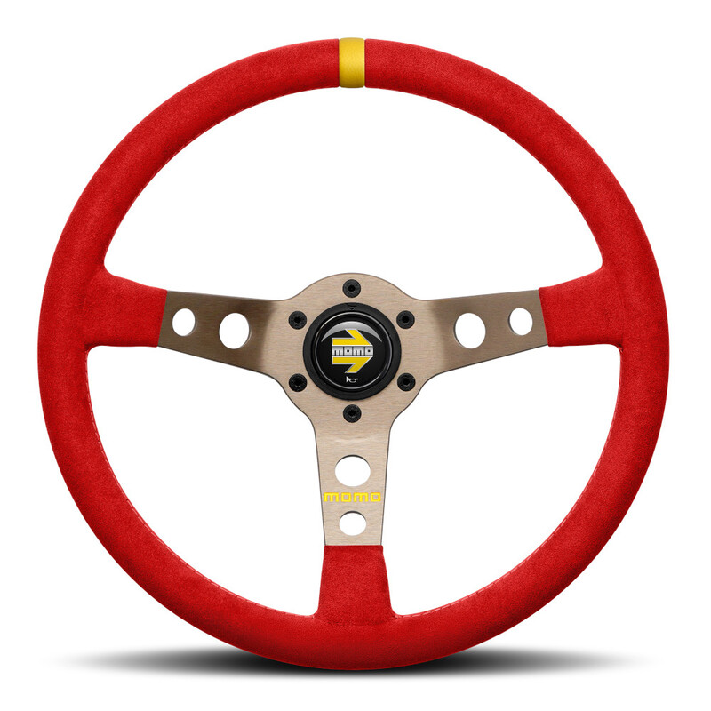 Volant Momo Mod. 07 Tulipé (72 mm), Microfibre Rouge, Branches Anthracite - 35 cm