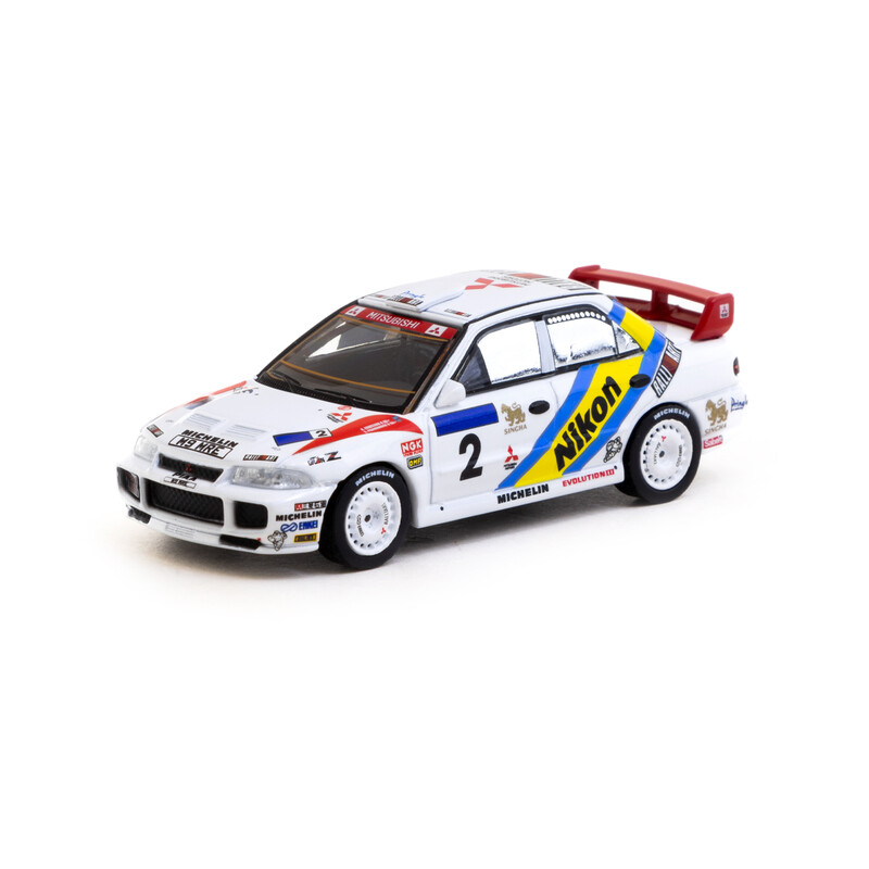 Tarmac Works 1/64 - Mitsubishi Lancer Evolution III, Hong Kong-Beijing Rally 1995 Winner, K. Eriksson / S. Parmander