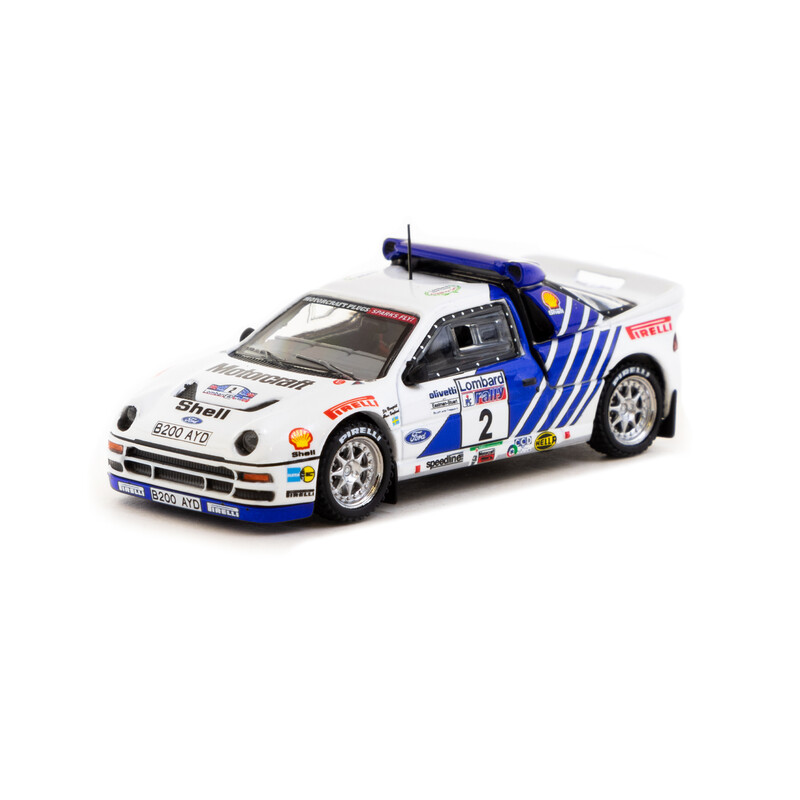 Tarmac Works 1/64 - Ford RS200, Lombard RAC Rally 1986, Stig Blomqvist / Bruno Berglund