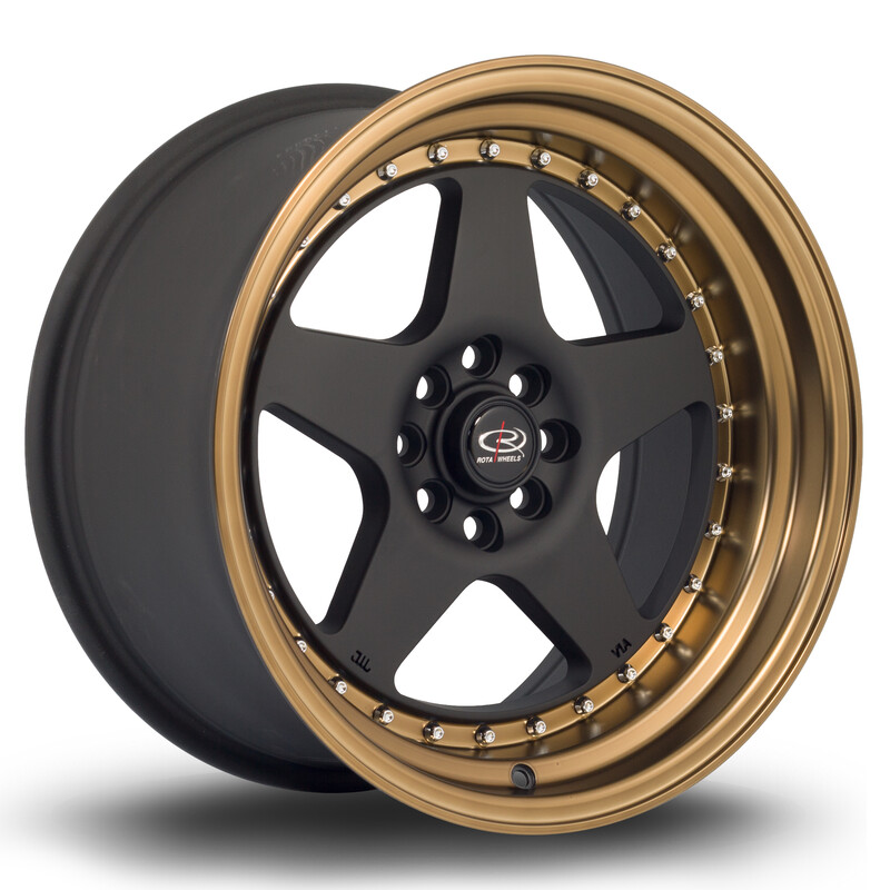Rota Kyusha 17x9" 4x100/108 ET20, Noir Mat, Rebord Bronze