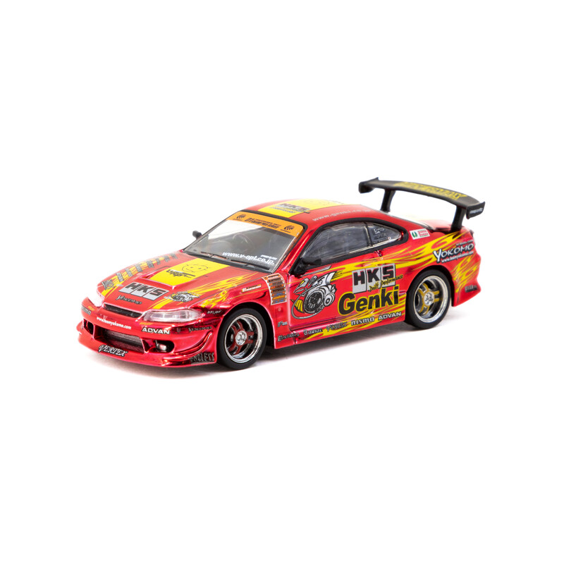 Tarmac Works 1/64 - Nissan Silvia S15 HKS Hiper Silvia RS-2, Rouge Chrome