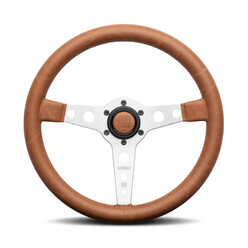 Volant Momo Prototipo Heritage Tulipé (39 mm), Cuir Tabac, Branches Alu - 35 cm