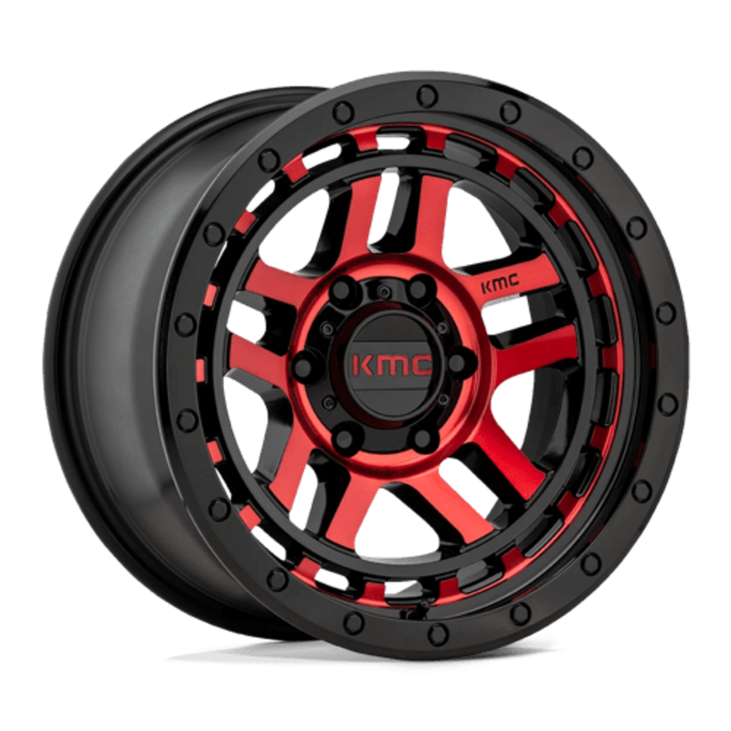KMC KM540 Recon 17x8.5" 6x139.7 ET18, Noir Brillant Usiné, Teinte Rouge