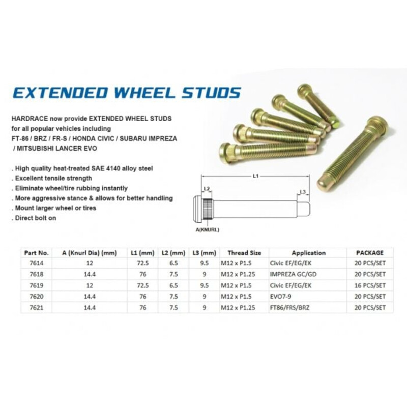 Goujons de Roue Longs Renforcés M12x1.5 (Pack de 20) pour Honda Accord CD / CG / CF / CH / CL (93-02)